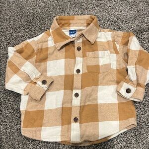 Old Navy Kids Brown and Cream Plaid Button Down Shirt